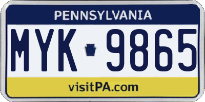 PA license plate MYK9865