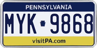 PA license plate MYK9868