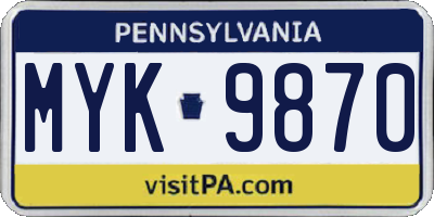 PA license plate MYK9870