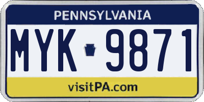 PA license plate MYK9871