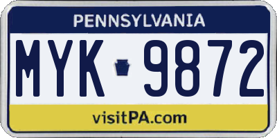 PA license plate MYK9872
