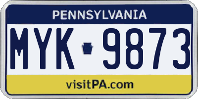 PA license plate MYK9873