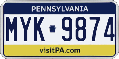 PA license plate MYK9874