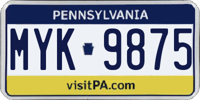 PA license plate MYK9875