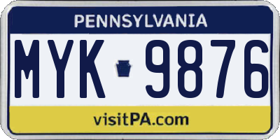 PA license plate MYK9876