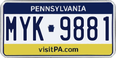 PA license plate MYK9881