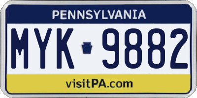 PA license plate MYK9882