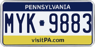 PA license plate MYK9883