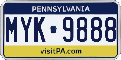 PA license plate MYK9888