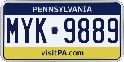 PA license plate MYK9889