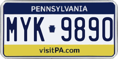 PA license plate MYK9890