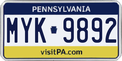 PA license plate MYK9892