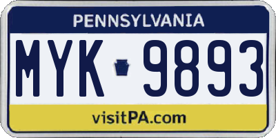 PA license plate MYK9893