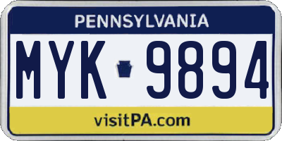 PA license plate MYK9894