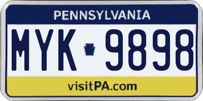 PA license plate MYK9898