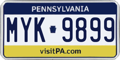 PA license plate MYK9899