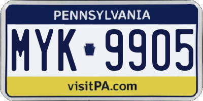 PA license plate MYK9905