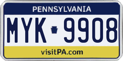 PA license plate MYK9908