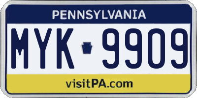 PA license plate MYK9909