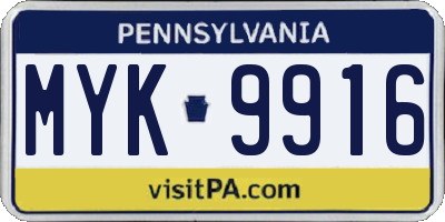 PA license plate MYK9916