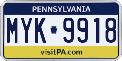 PA license plate MYK9918
