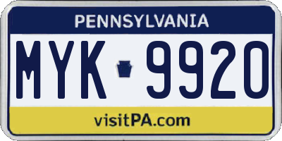 PA license plate MYK9920