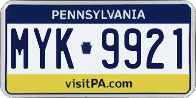 PA license plate MYK9921