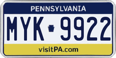 PA license plate MYK9922