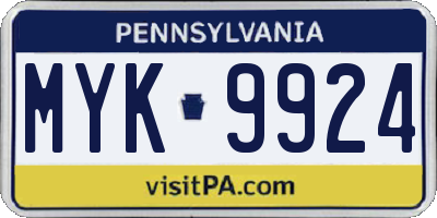 PA license plate MYK9924