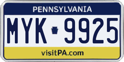 PA license plate MYK9925