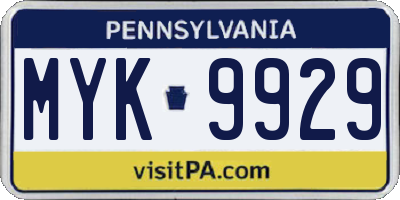 PA license plate MYK9929