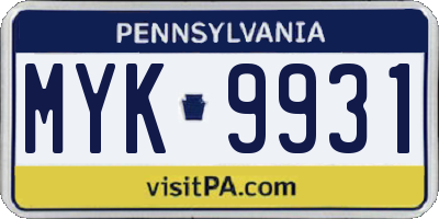 PA license plate MYK9931