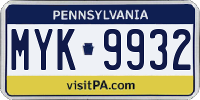 PA license plate MYK9932
