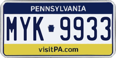 PA license plate MYK9933
