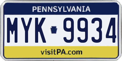 PA license plate MYK9934