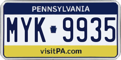 PA license plate MYK9935