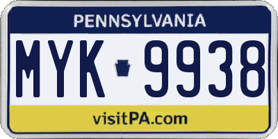 PA license plate MYK9938