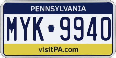 PA license plate MYK9940