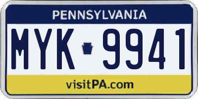 PA license plate MYK9941