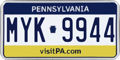 PA license plate MYK9944