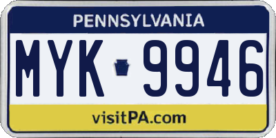 PA license plate MYK9946