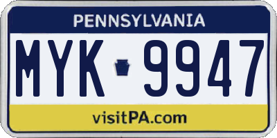 PA license plate MYK9947