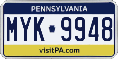 PA license plate MYK9948