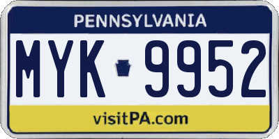PA license plate MYK9952