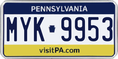 PA license plate MYK9953