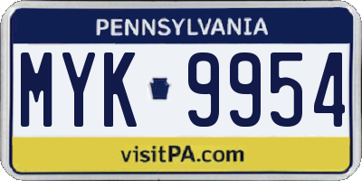 PA license plate MYK9954