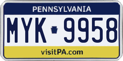 PA license plate MYK9958