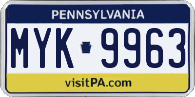 PA license plate MYK9963