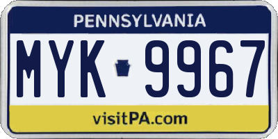 PA license plate MYK9967