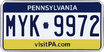 PA license plate MYK9972